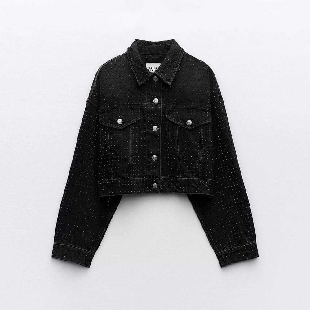 TRF RHINESTONE CROP DENIM JACKET Zara